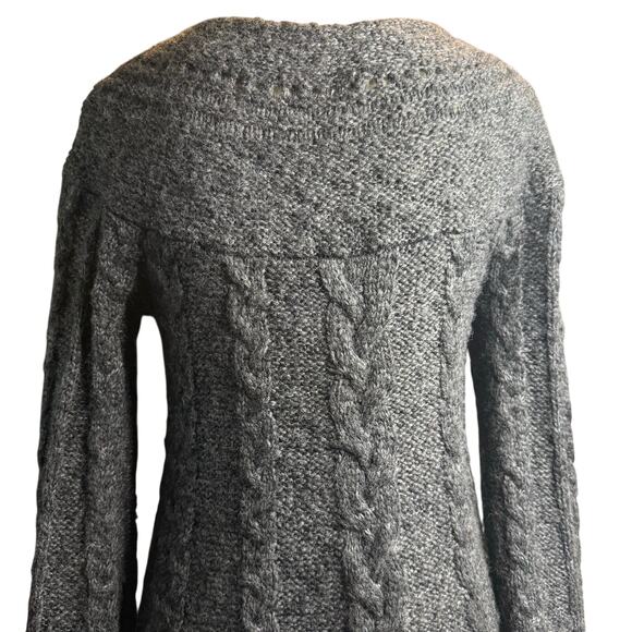 Free People Gray Cable Knit Sweater Dress, A-Line, Bell Sleeves, Wool, Small - Picture 4 of 8
